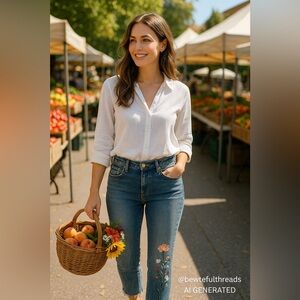 MOS MOSH Victoria Flower Embroidered Jeans Sz 28 | Premium Danish Denim